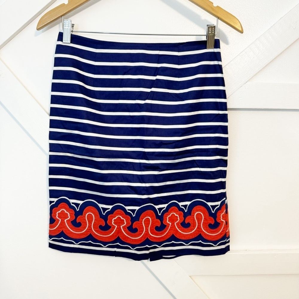 Vineyard Vines Striped Nautical Printed Mini Pencil Skirt Blue Sz 2